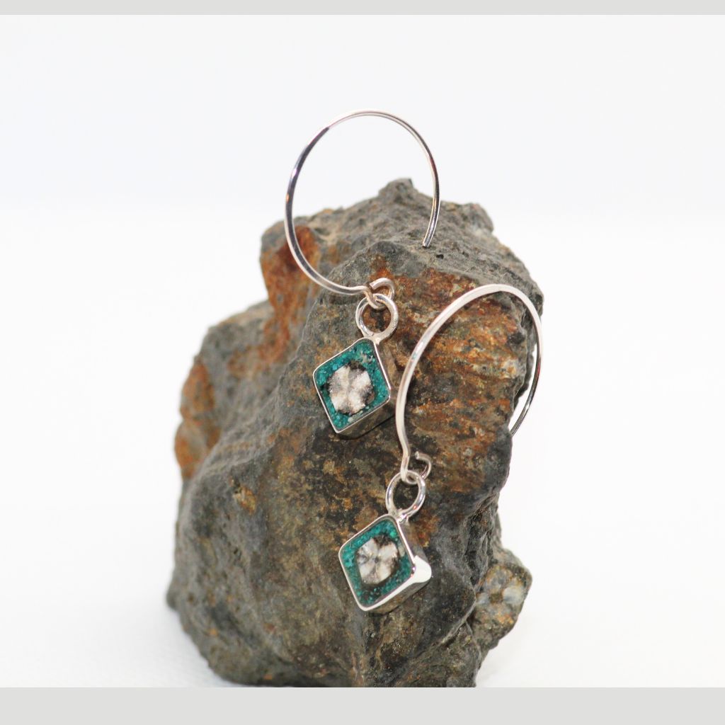 Aros colgantes Malaquita con Piedra Flor